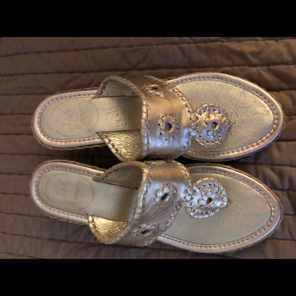 Jack Rodgers gold espadrille wedges. Size 6